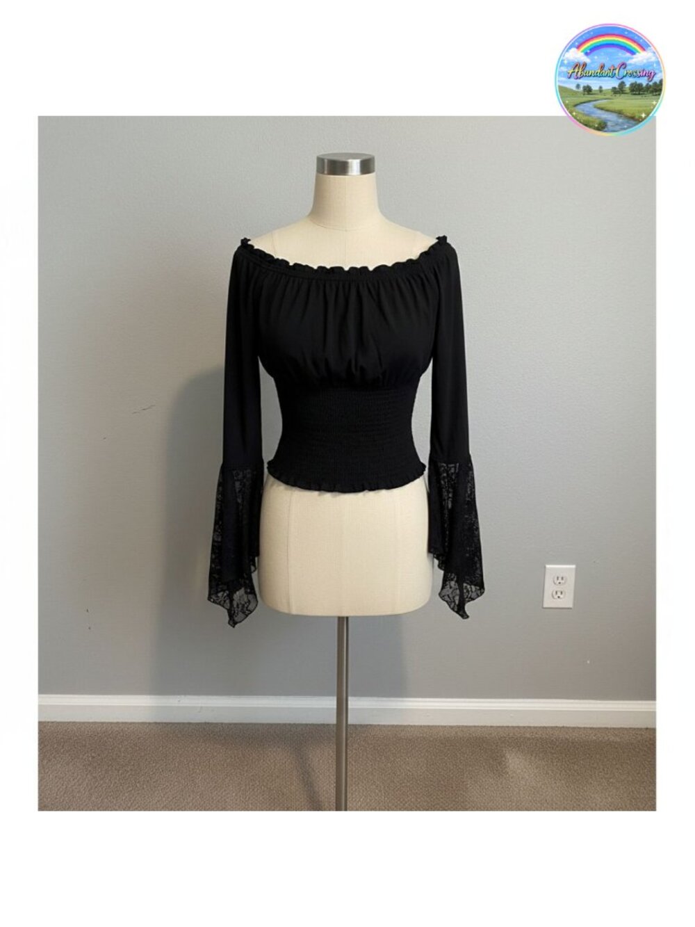 Renaissance Bell Sleeve Blouse Lace Trim Off Shoulder Top